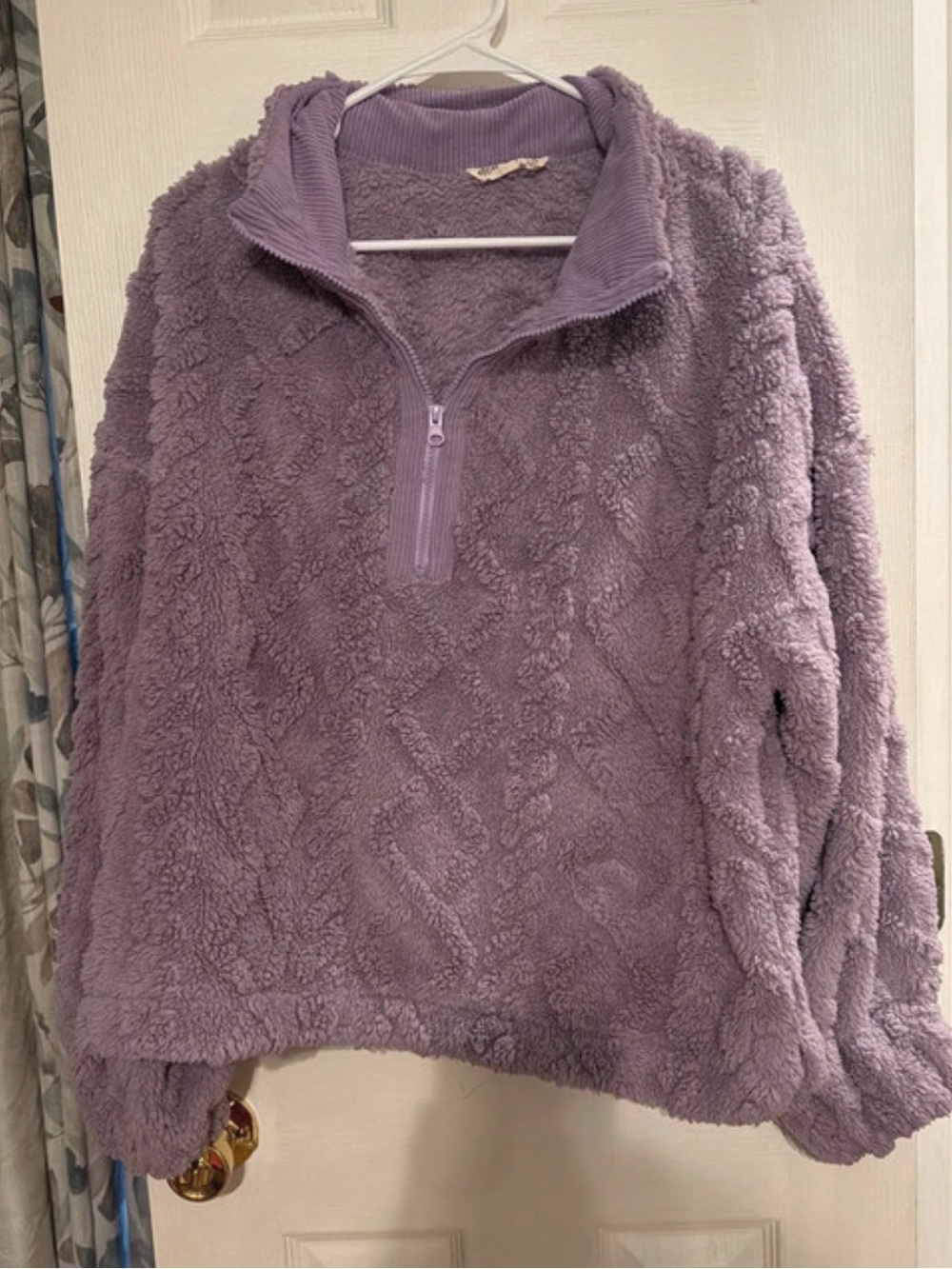 Plush Lavender Teddy Half-Zip Pullover Jacket